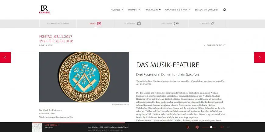 Website des Bayerischen Rundfunks mit dem Programmhinweis
